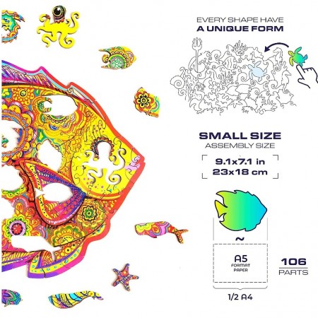 木製ジグソーパズル UNIDRAGON シャイニング・フィッシュ Sサイズ