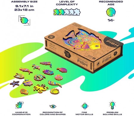木製ジグソーパズル UNIDRAGON シャイニング・フィッシュ Sサイズ