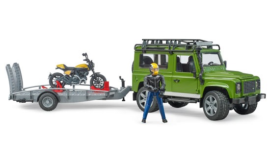 BRUDER Land Rover Def.ワゴン&牽引トレーラー&Ducati FT 02589